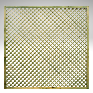 A full height 1.8m by 1.8m square top lattice panel trellis featuring a flat straight frame and a diagonal diamond mesh pattern.