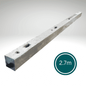 2.7m long dry cast concrete morticed intermediate post with pre formed slots for traditional arris rail fencing near Harlow