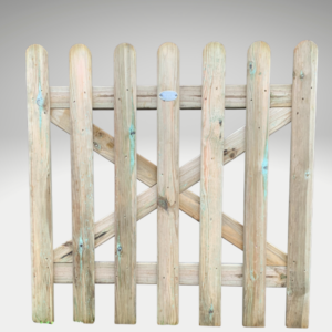 3ft × 0.9 m round top picket garden gate available near Harlow and Hertford, traditional timber access gate for outdoor boundaries and paths.